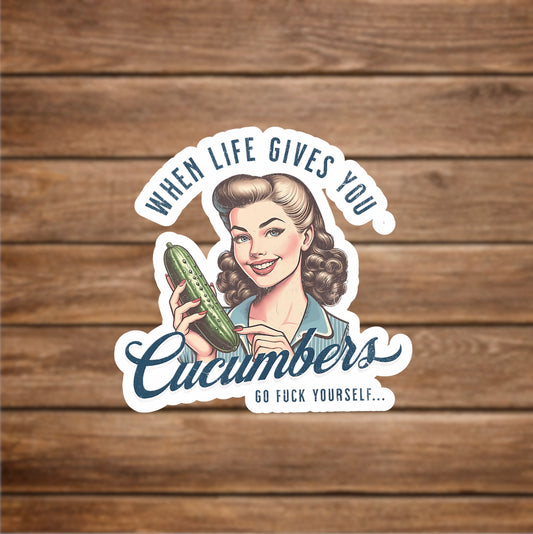 retro woman cucumbers sticker