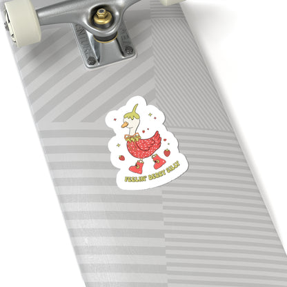 Strawberry goose vinyl sticker on skateboard 