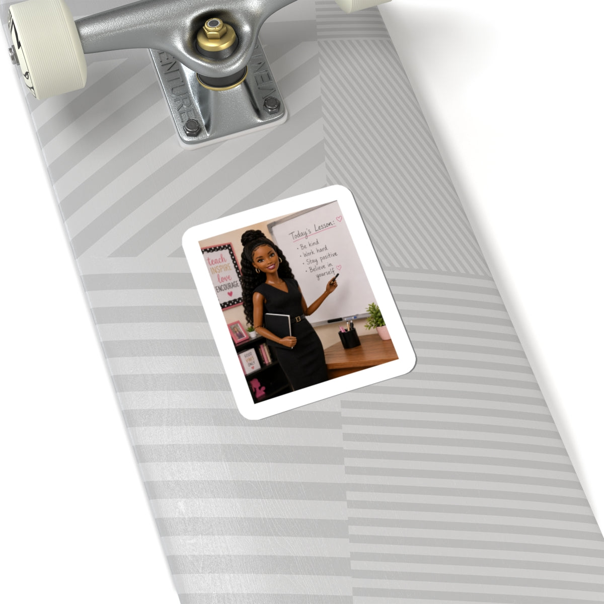 African American Teacher Doll Sticker on Skateboard