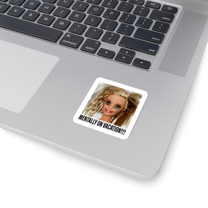Messy blonde hair doll meme laptop sticker