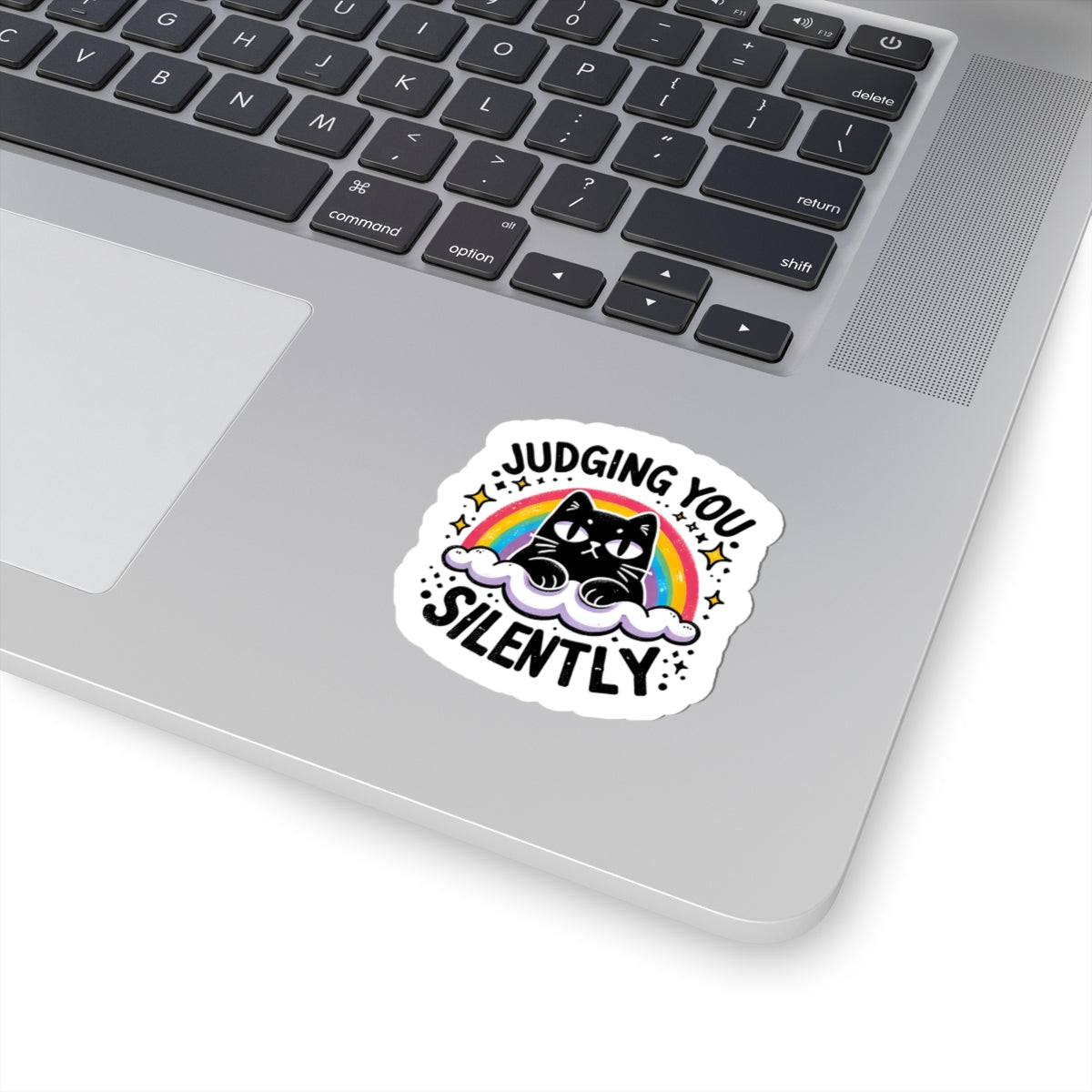 moody cat sticker with rainbow