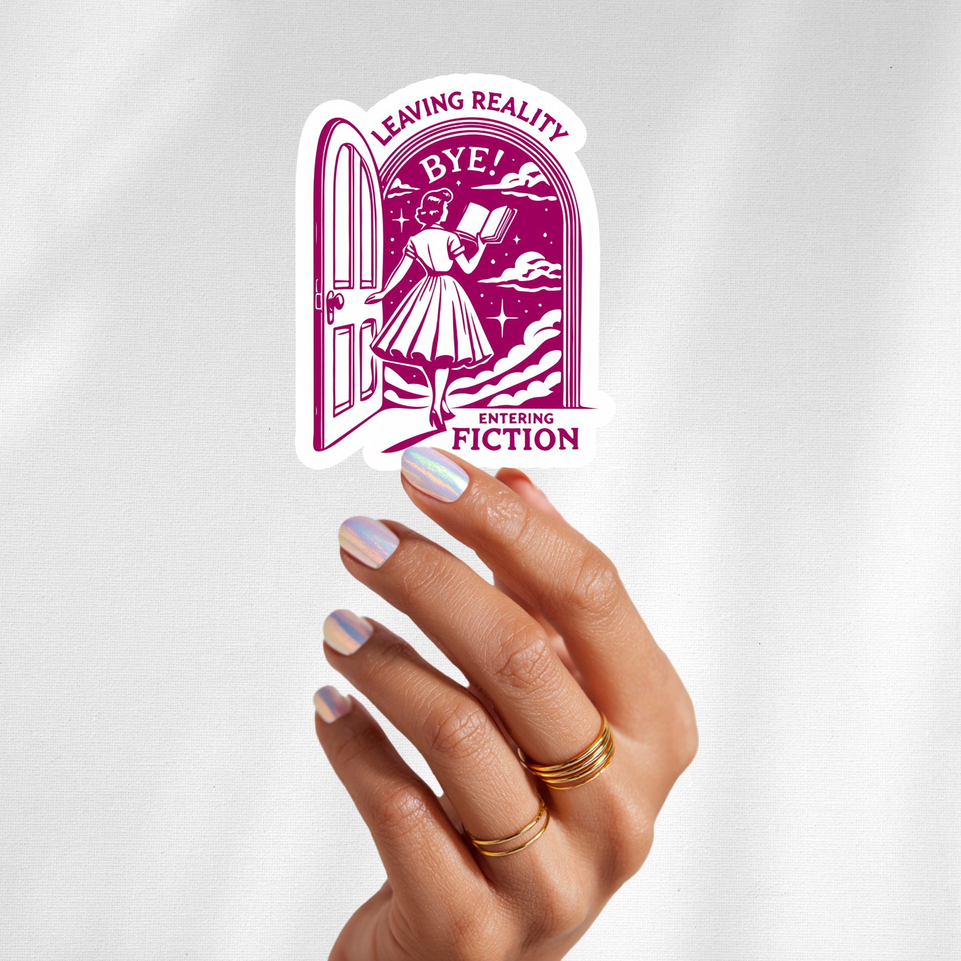 pink leaving reality entering fiction sticker decal