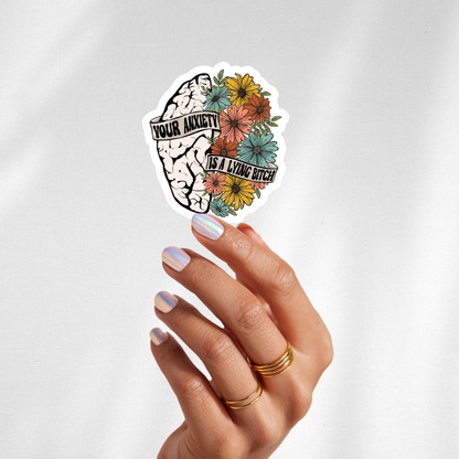 brain with flowers mental health sticker