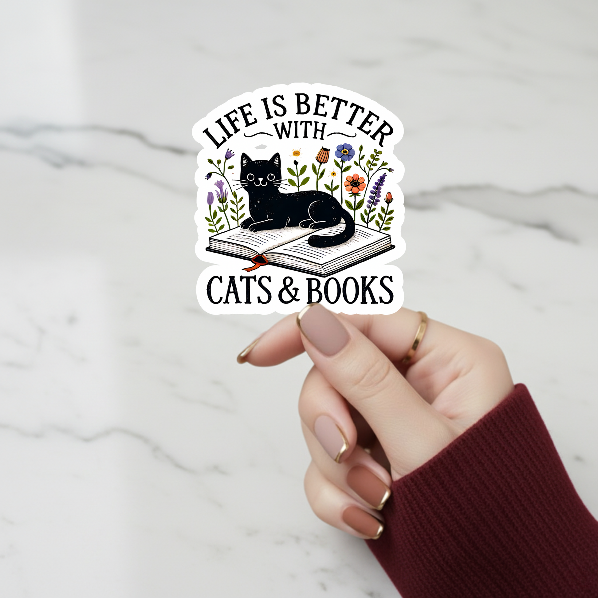  cat book vinyl sticker