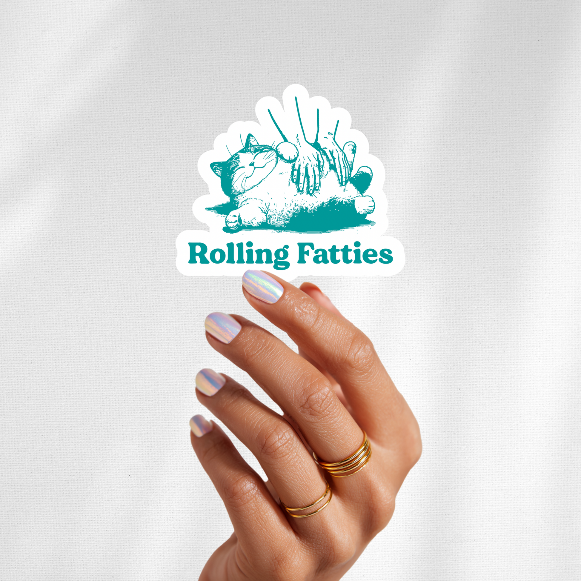 rolling fatties cat sticker teal