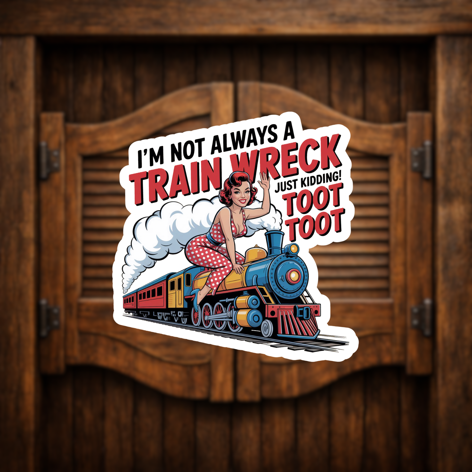 train wreck humor sticker