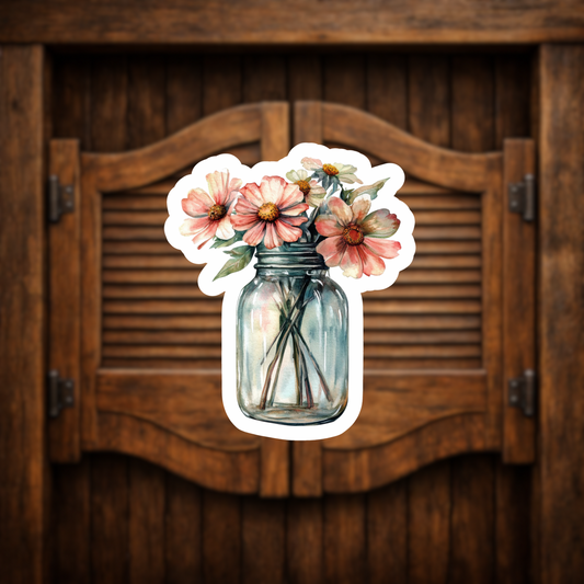 Rustic Wildflower Mason Jar Vinyl Sticker