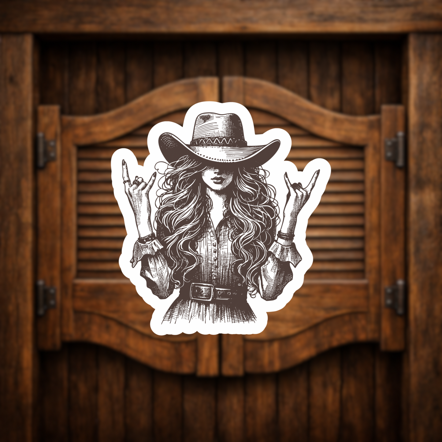 sepia cowgirl rock hand sign sticker
