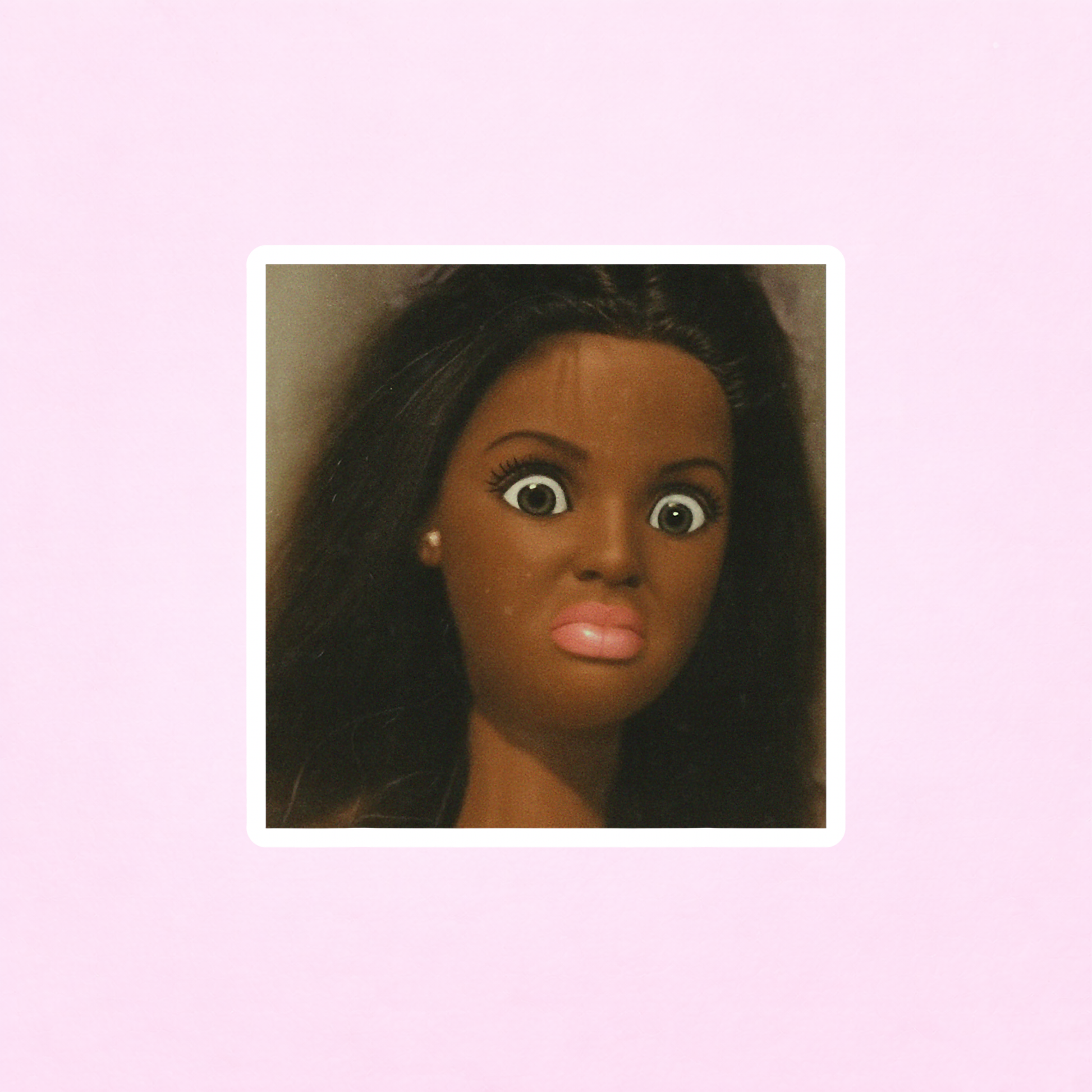 Distressed Black doll face kiss-cut sticker decal