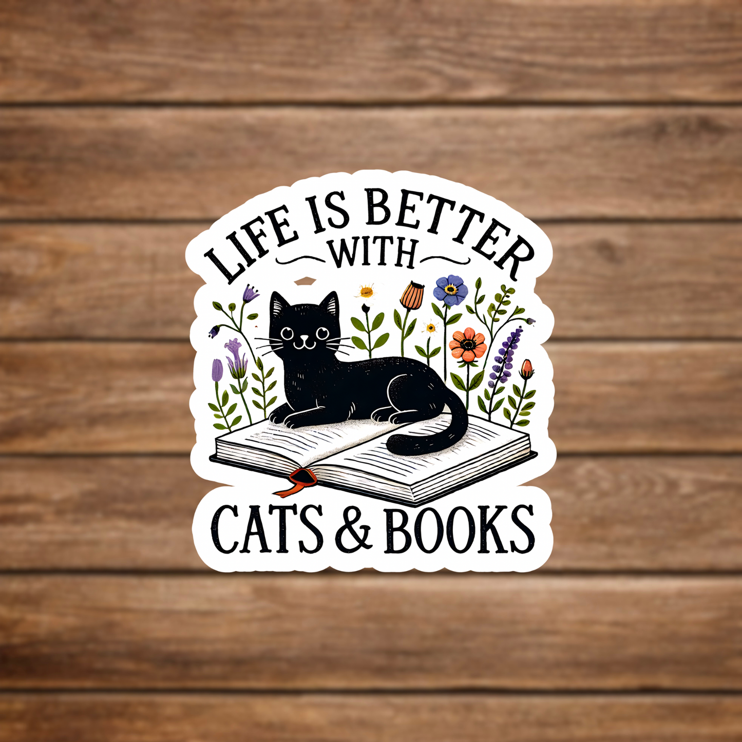 life is better with cats and books vinyl sticker