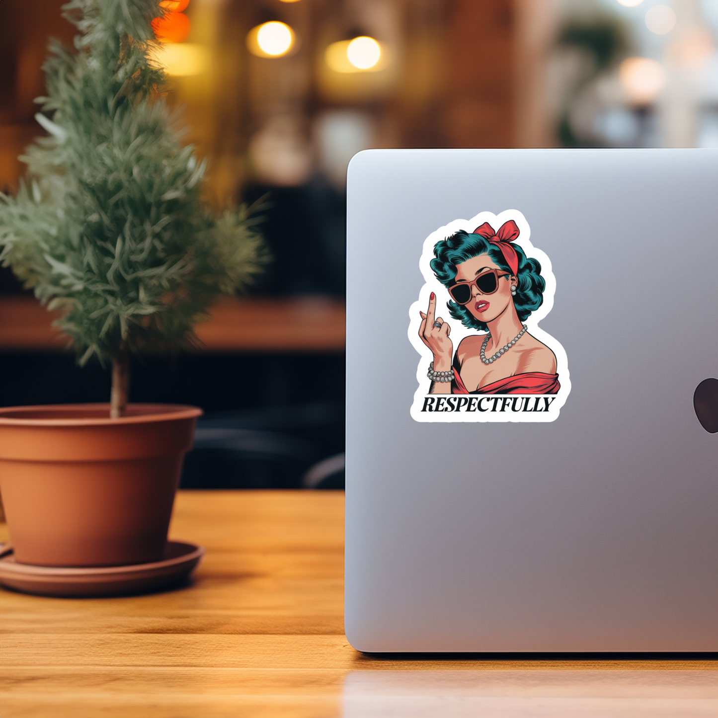 respectfully sticker on laptop