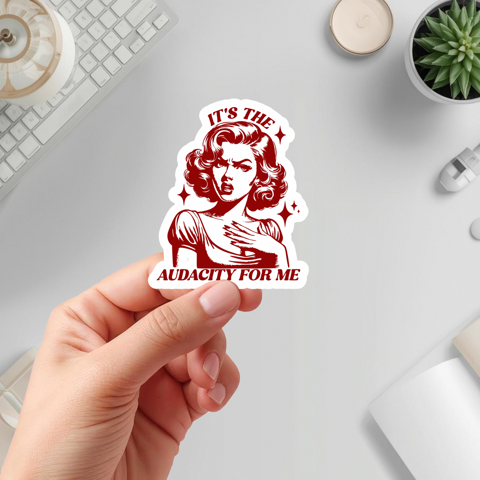 vintage woman face sticker red design