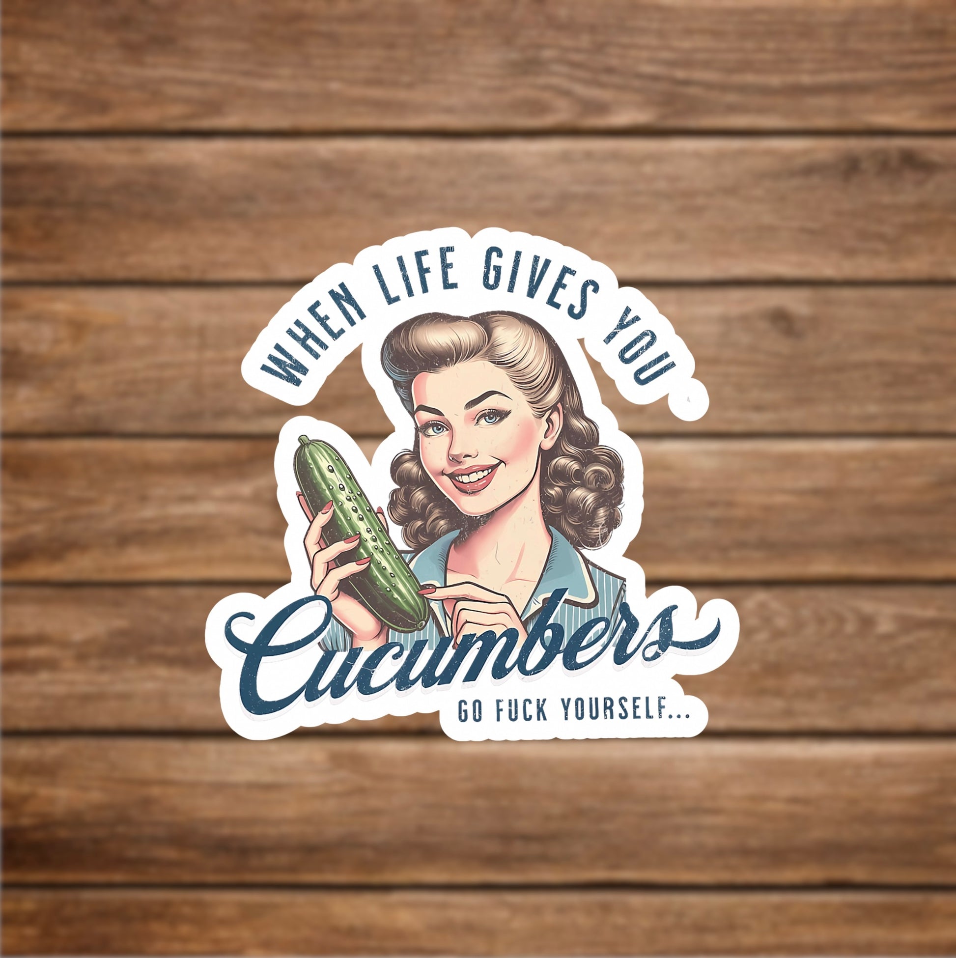 retro woman cucumbers sticker