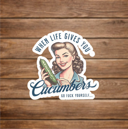 retro woman cucumbers sticker