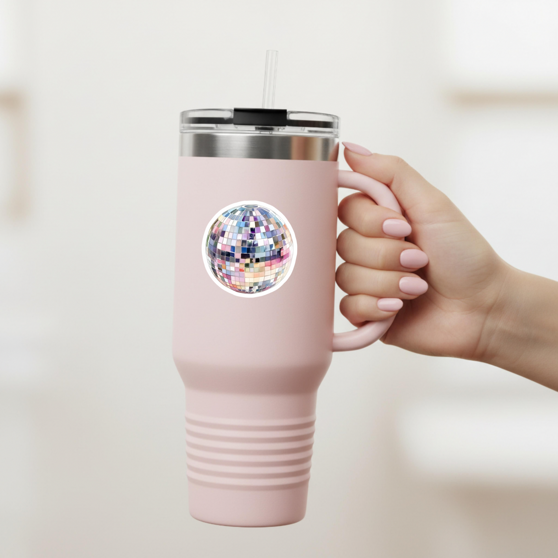 Mirror ball sticker for 40 oz cup