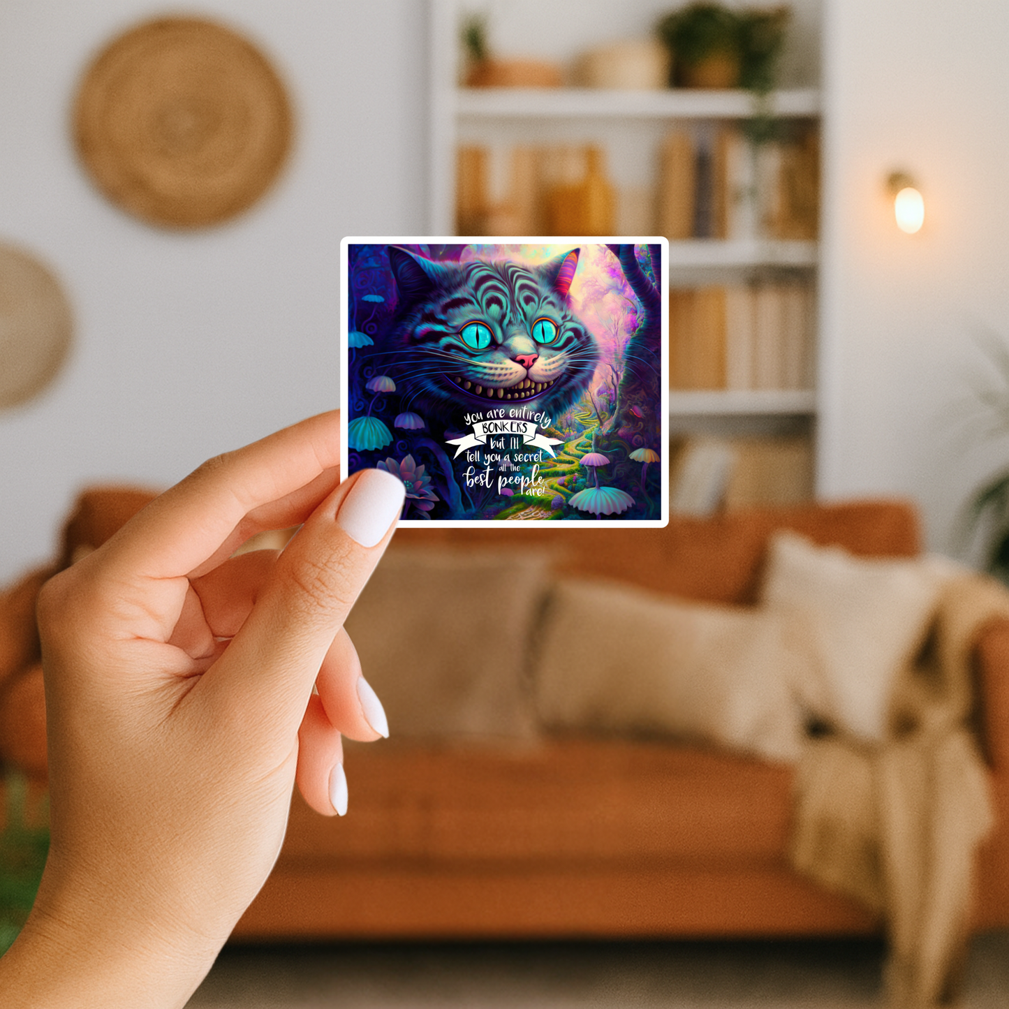 Grinning psychedelic cat decal