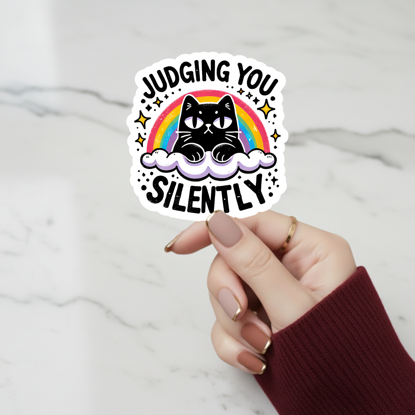 judging you silently black cat sticker decal