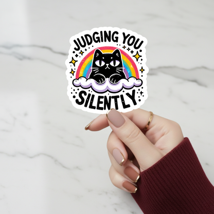 judging you silently black cat sticker decal