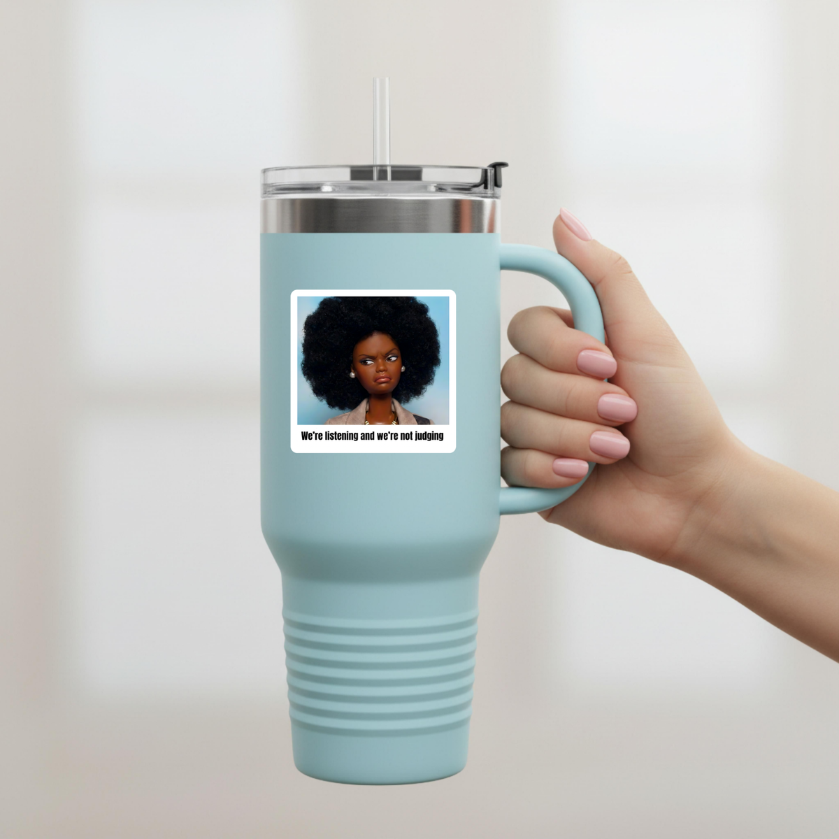 black doll face afro puff sticker