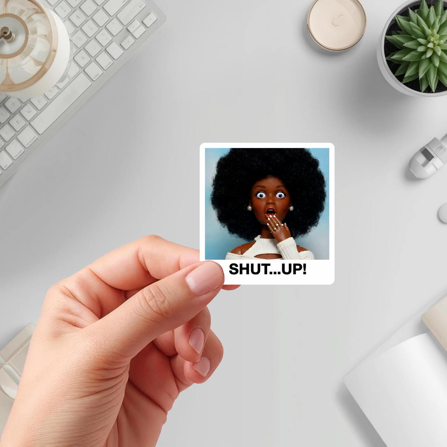 SHUT UP black doll meme sticker