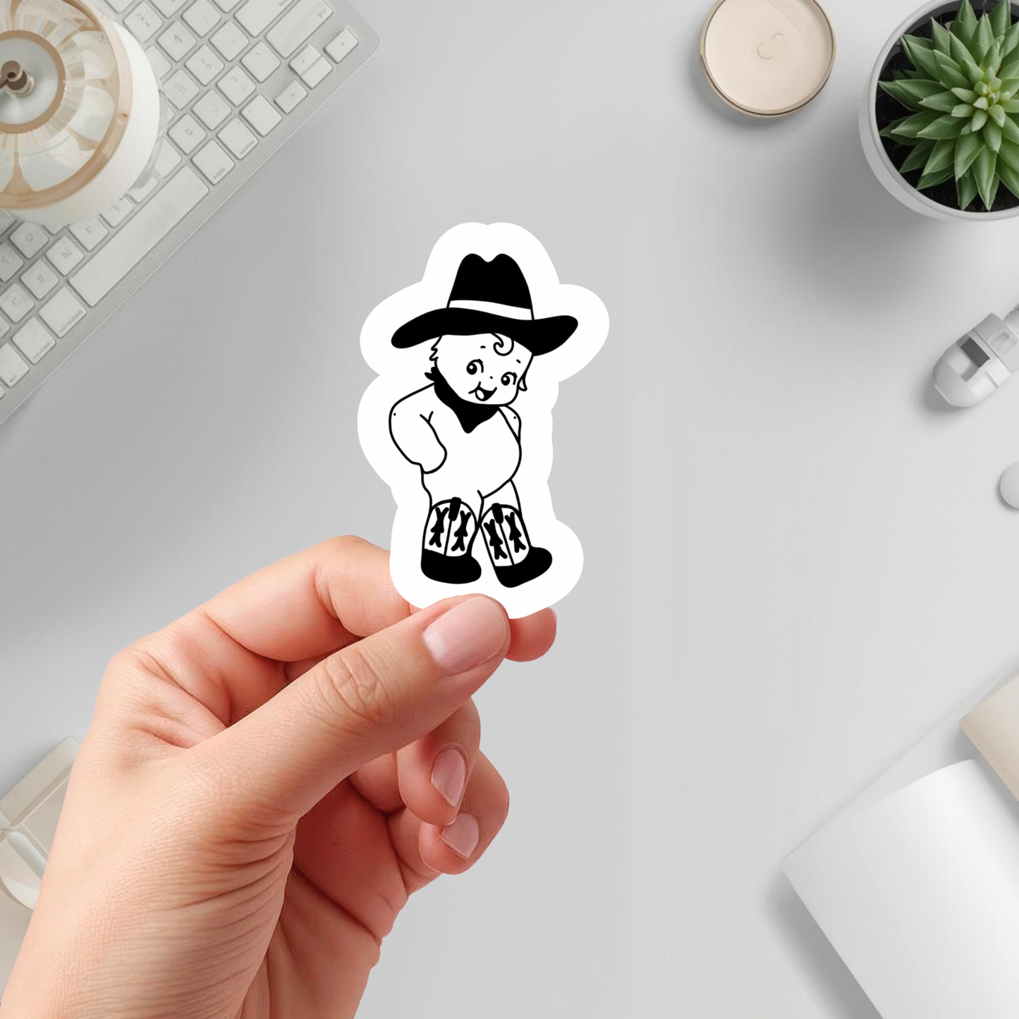 retro kewpie cowboy sticker