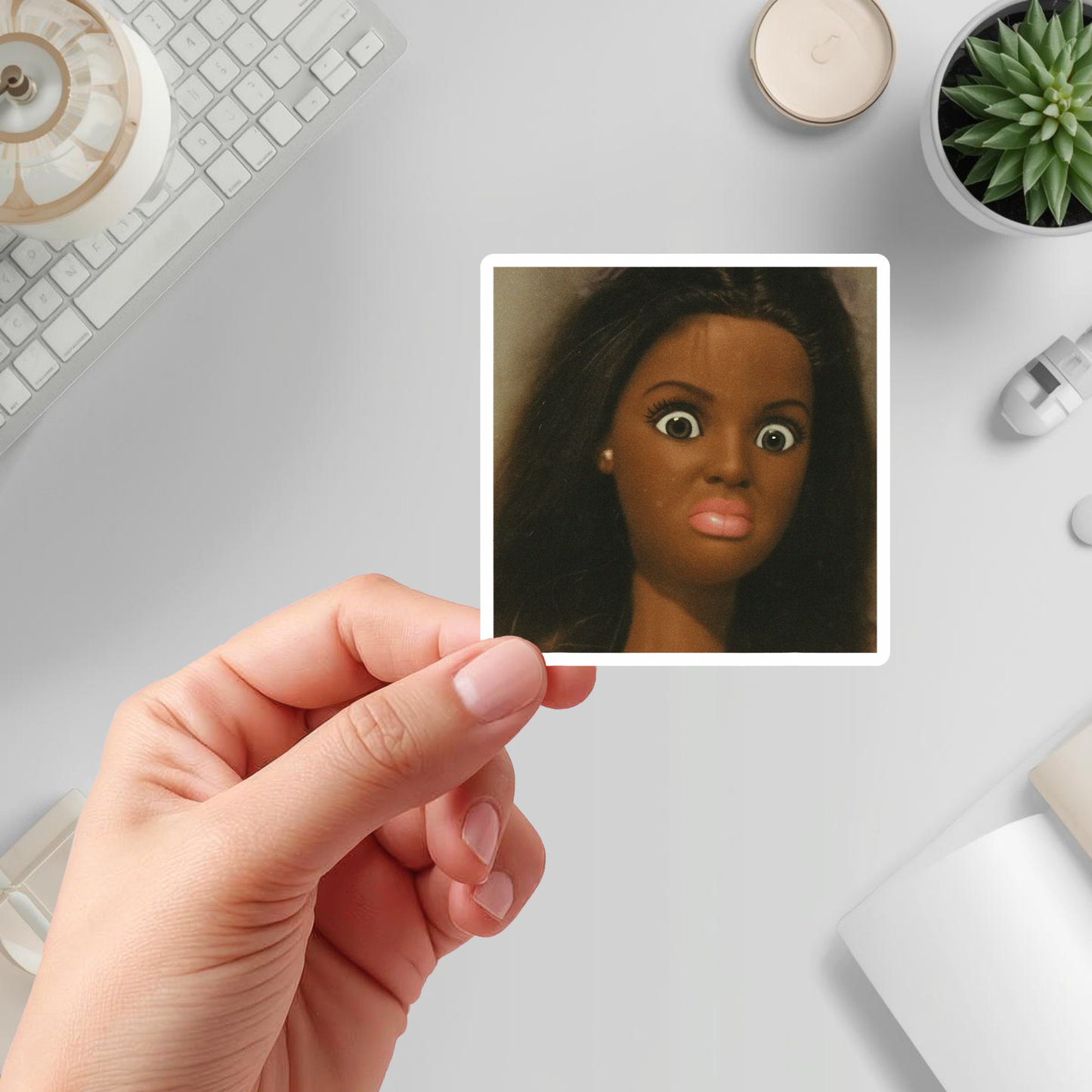Black doll expression sticker for tumbler