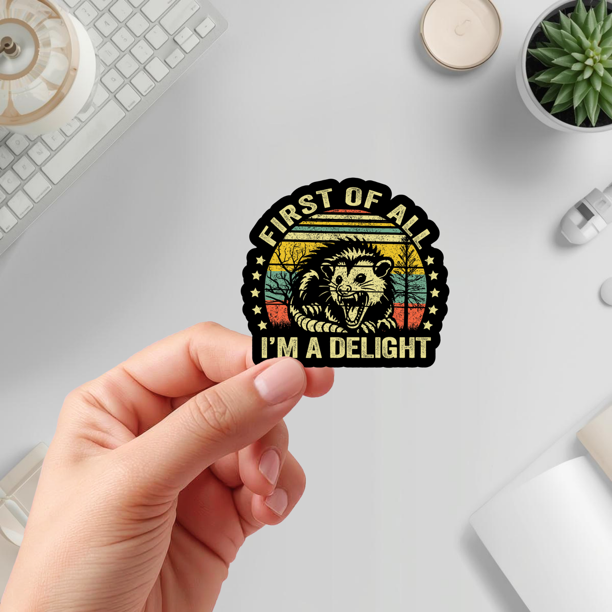 Retro opossum sticker with sarcastic animal saying