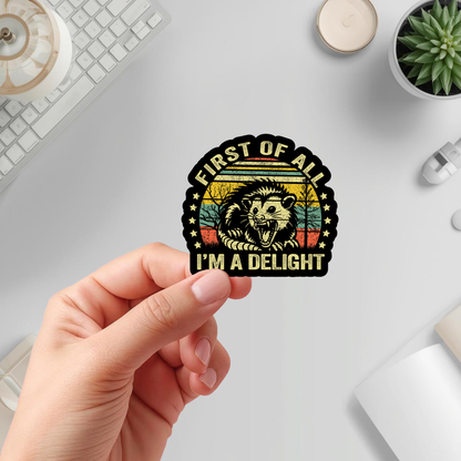Retro opossum sticker with sarcastic animal saying