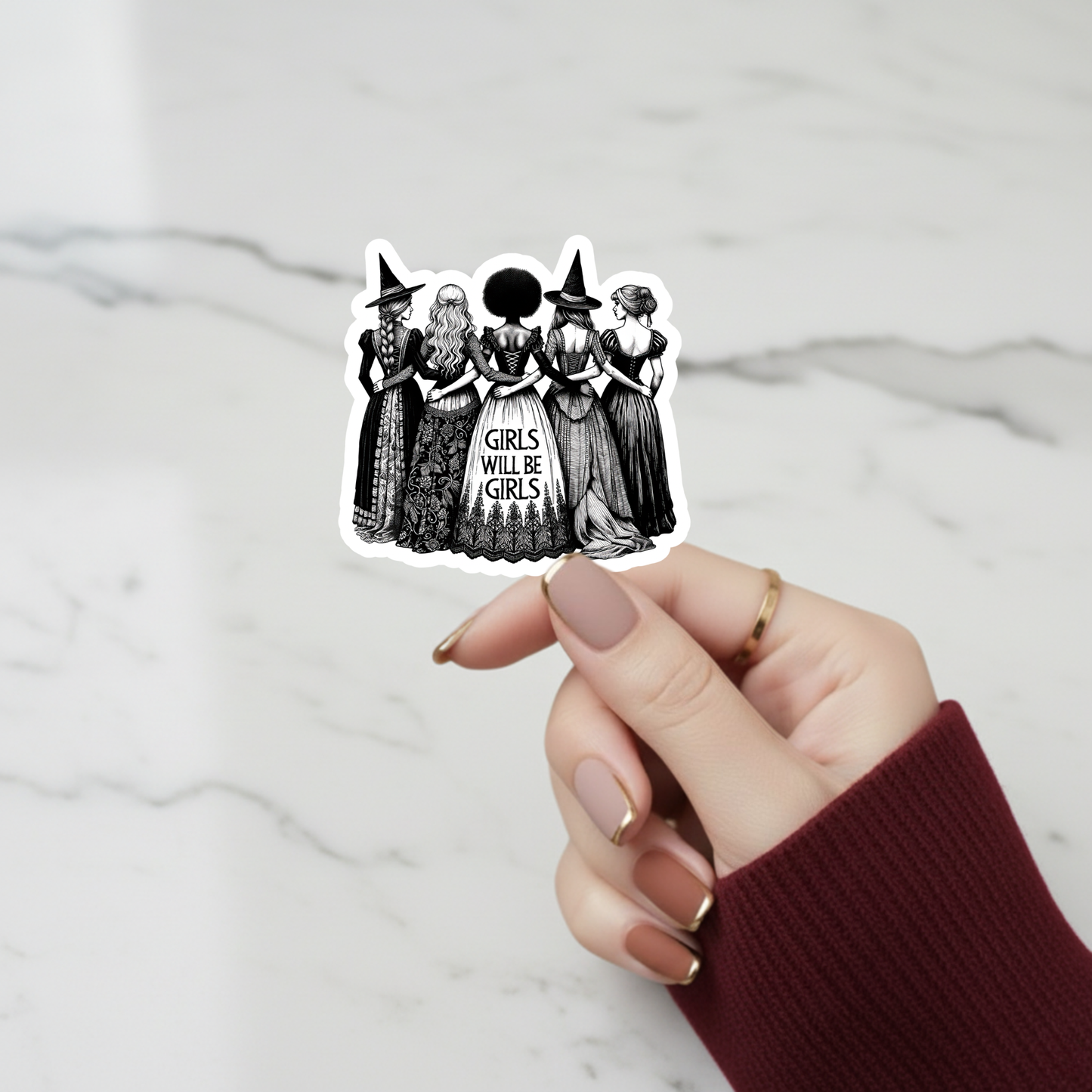 black and white witch sticker women friendship decal