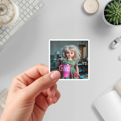 Retro doll holding NO tumbler sticker