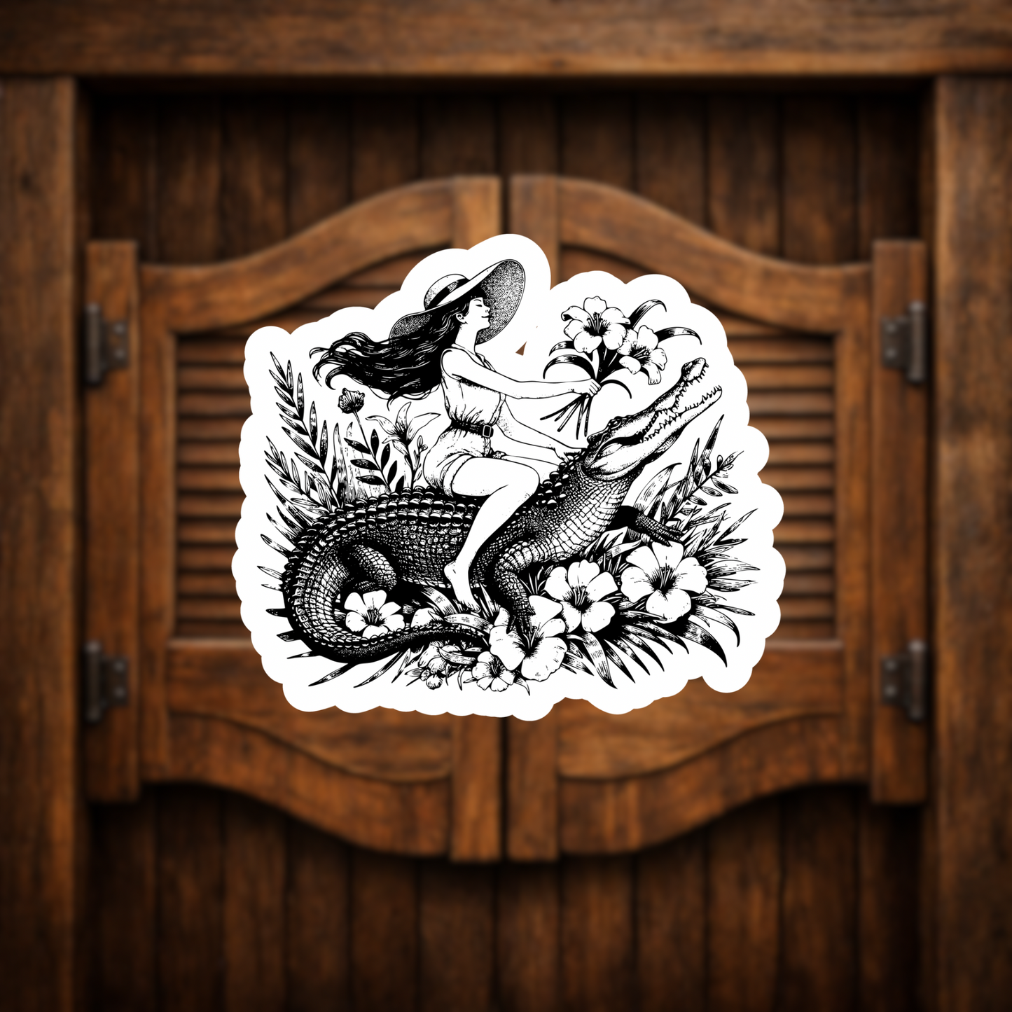 crocodile rider floral sticker