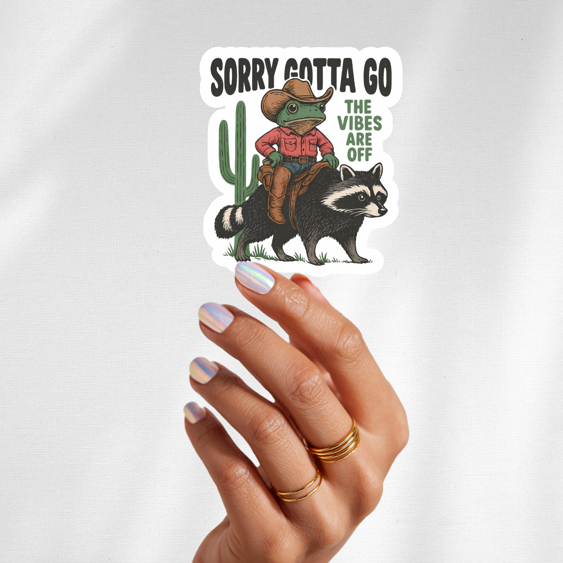 frog riding raccoon sticker decal
