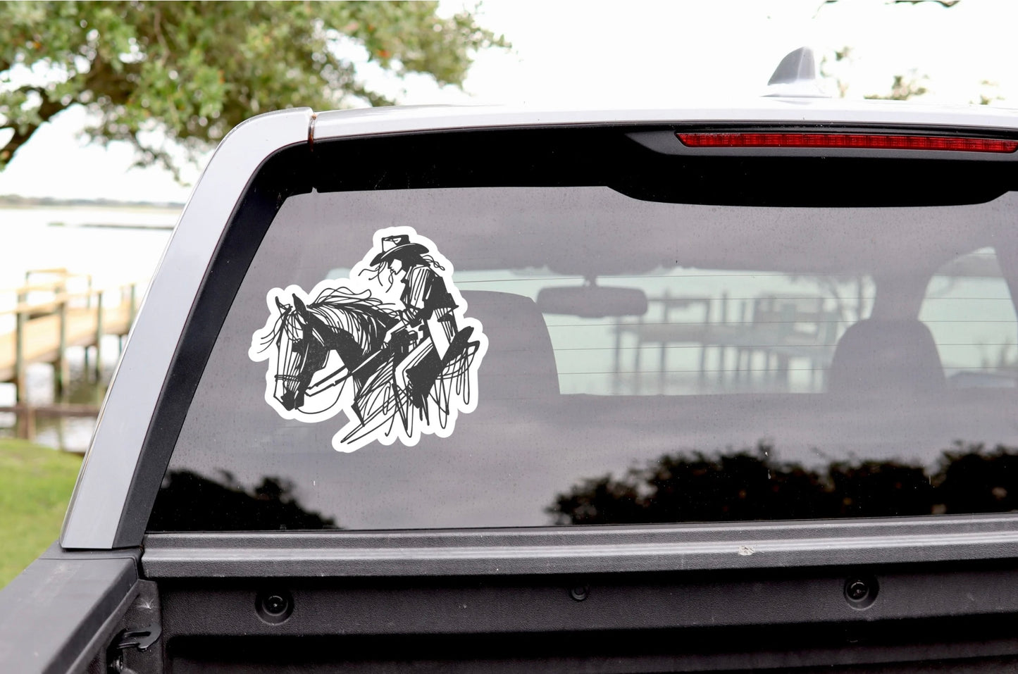 Black horse rider western decal