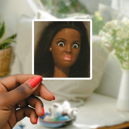 African American doll meme sticker for laptop