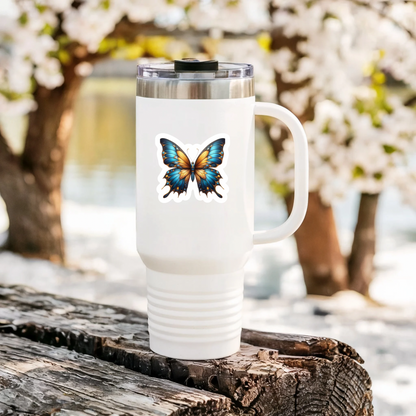 teal butterfly art sticker