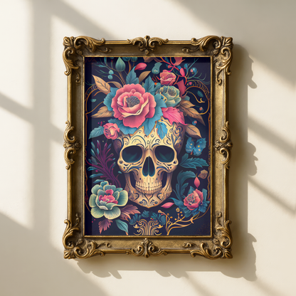 floral skull wall art printable