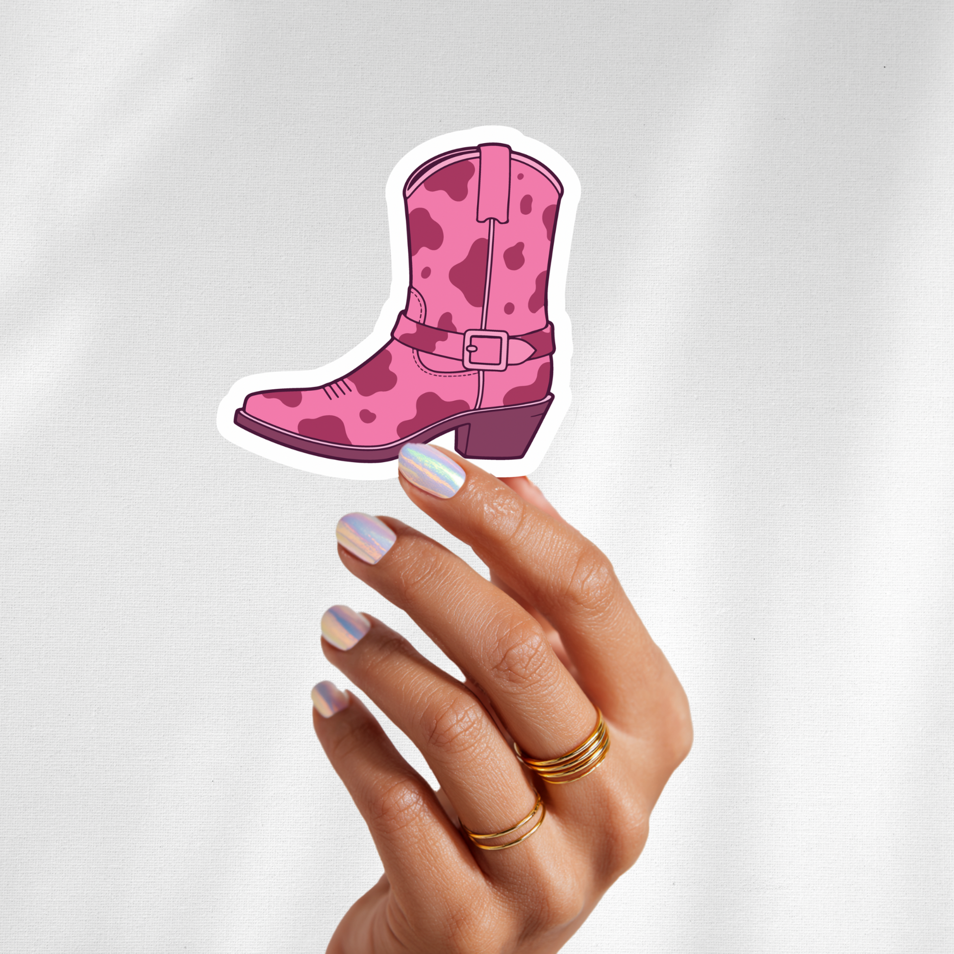 cow print boot sticker pink