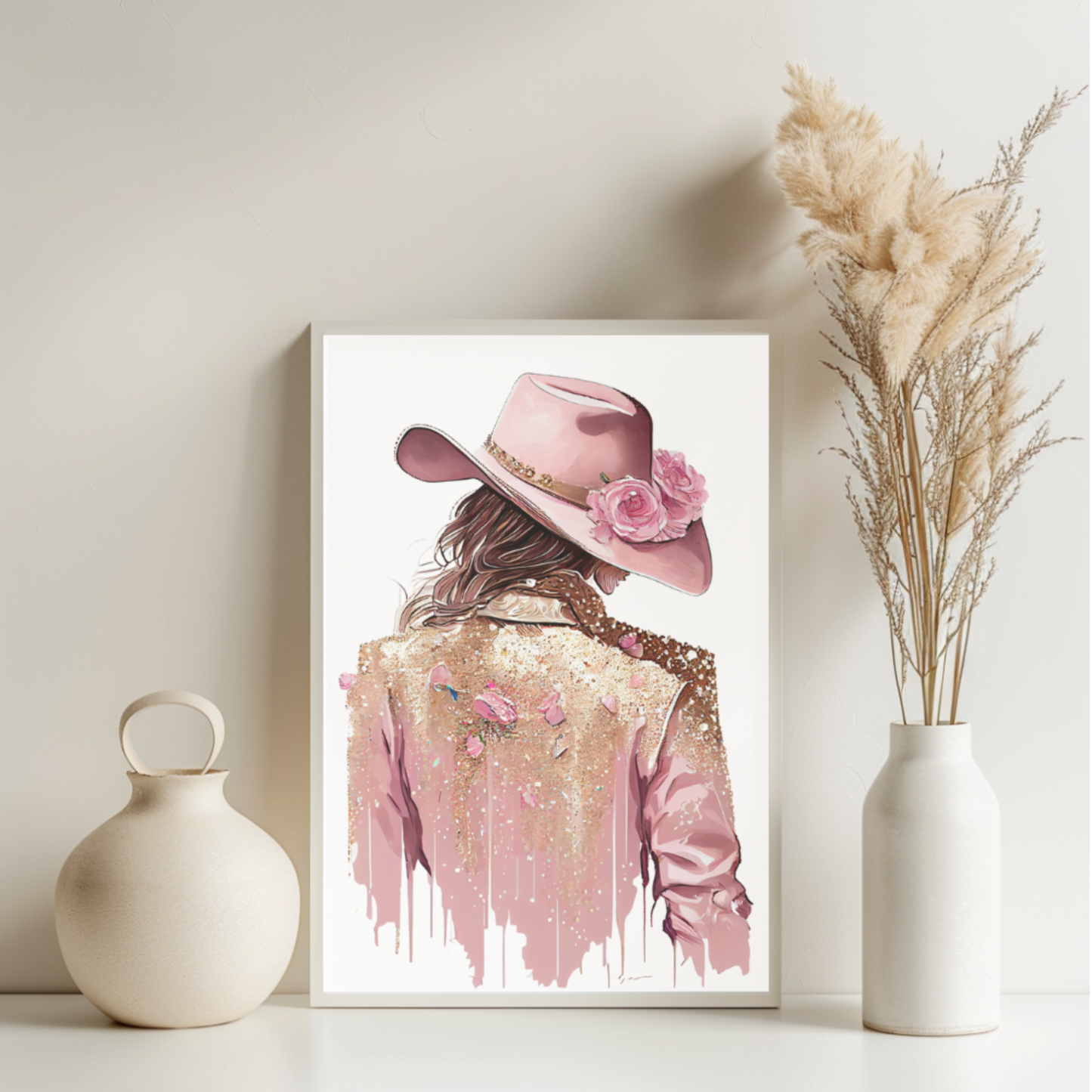 pink cowgirl back art printable download