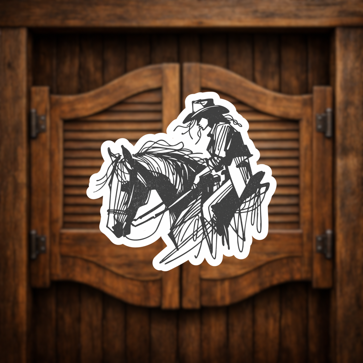 Western horse rider sketch sticker decal