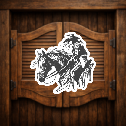 Western horse rider sketch sticker decal