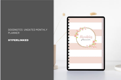 Pink Undated Monthly Hyperlinked Planner + Stickers (GoodNotes)