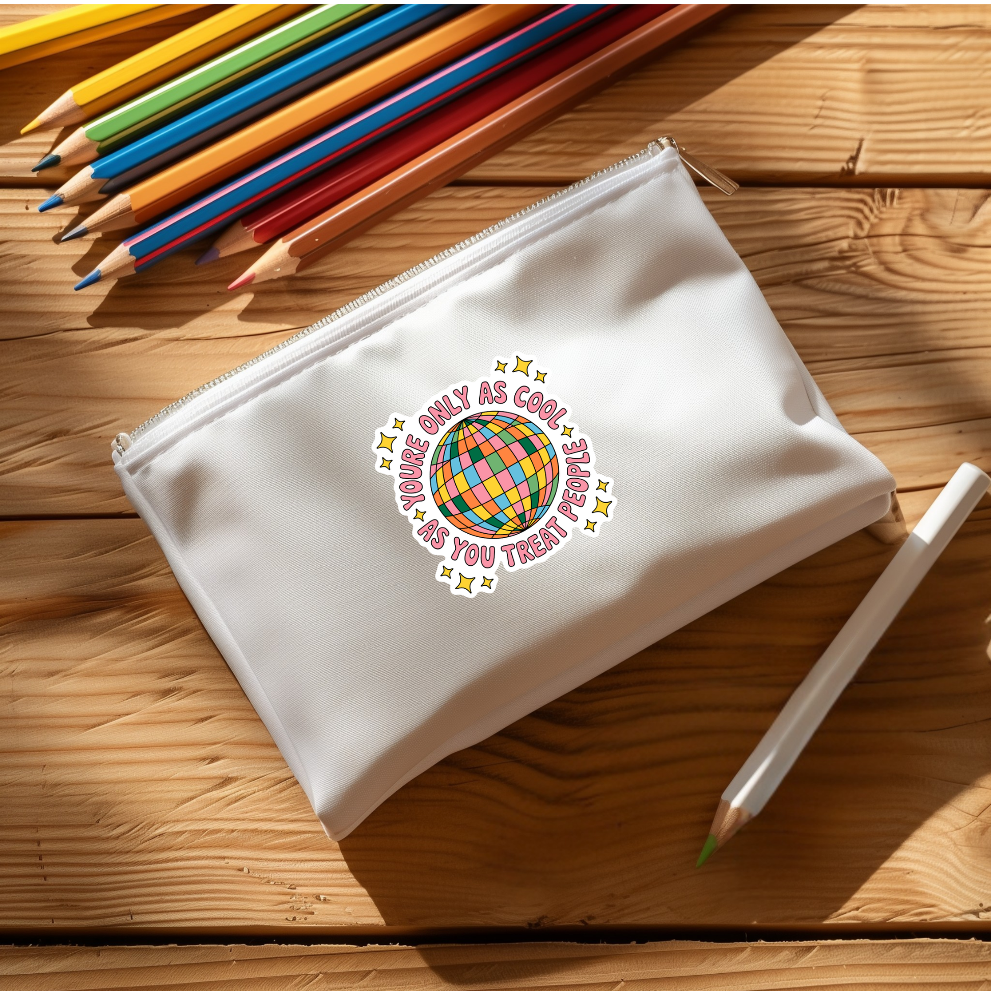 retro disco ball vinyl sticker for pencil pouch