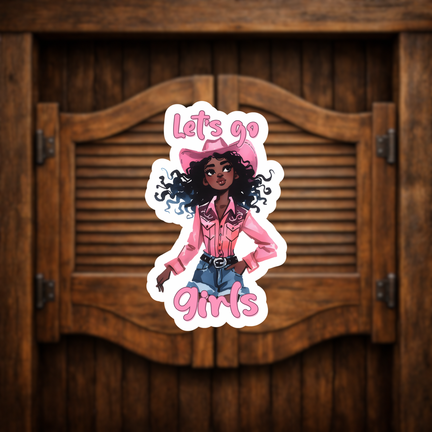 Black Cowgirl Sticker Decal With Pink Cowboy Hat