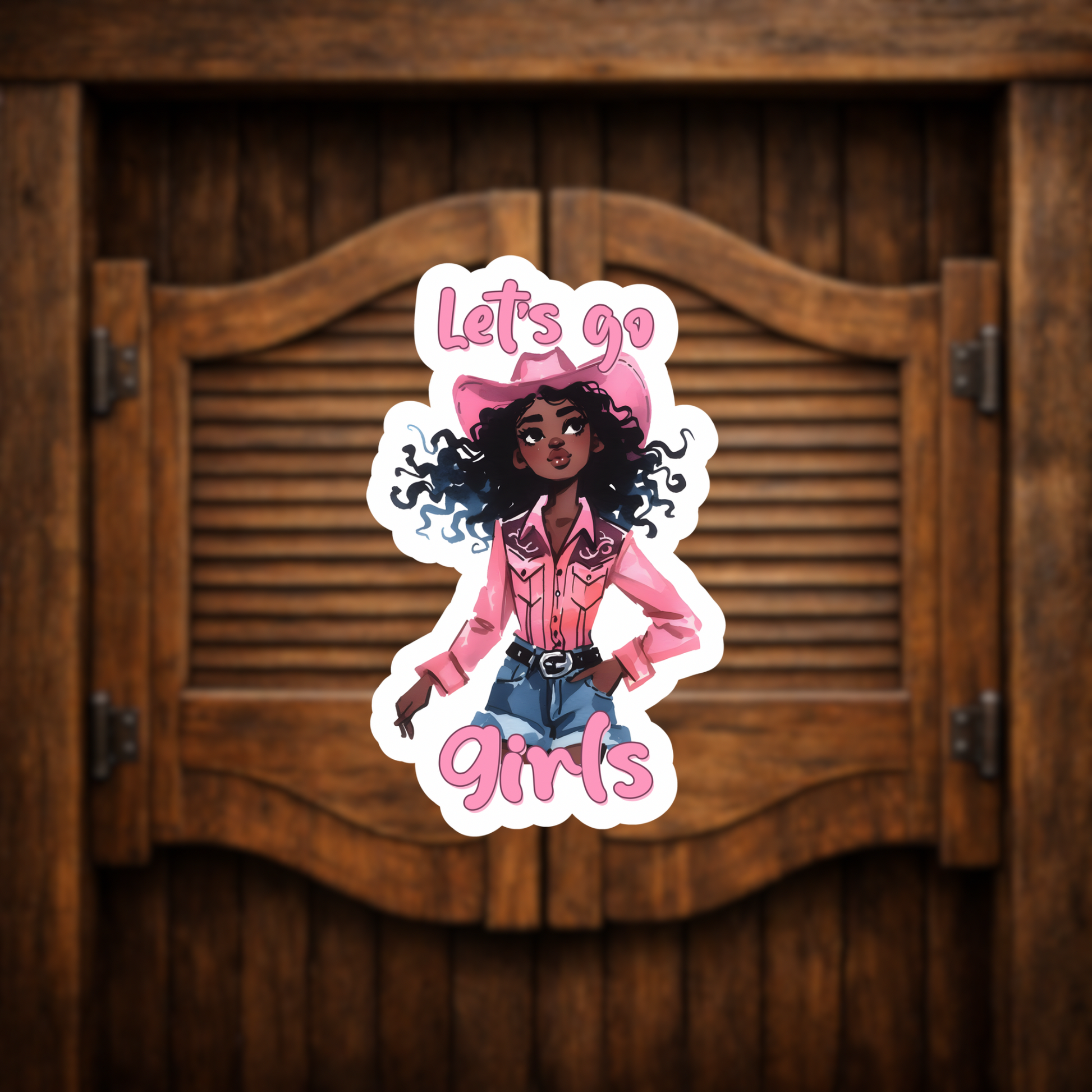 Black Cowgirl Sticker Decal With Pink Cowboy Hat