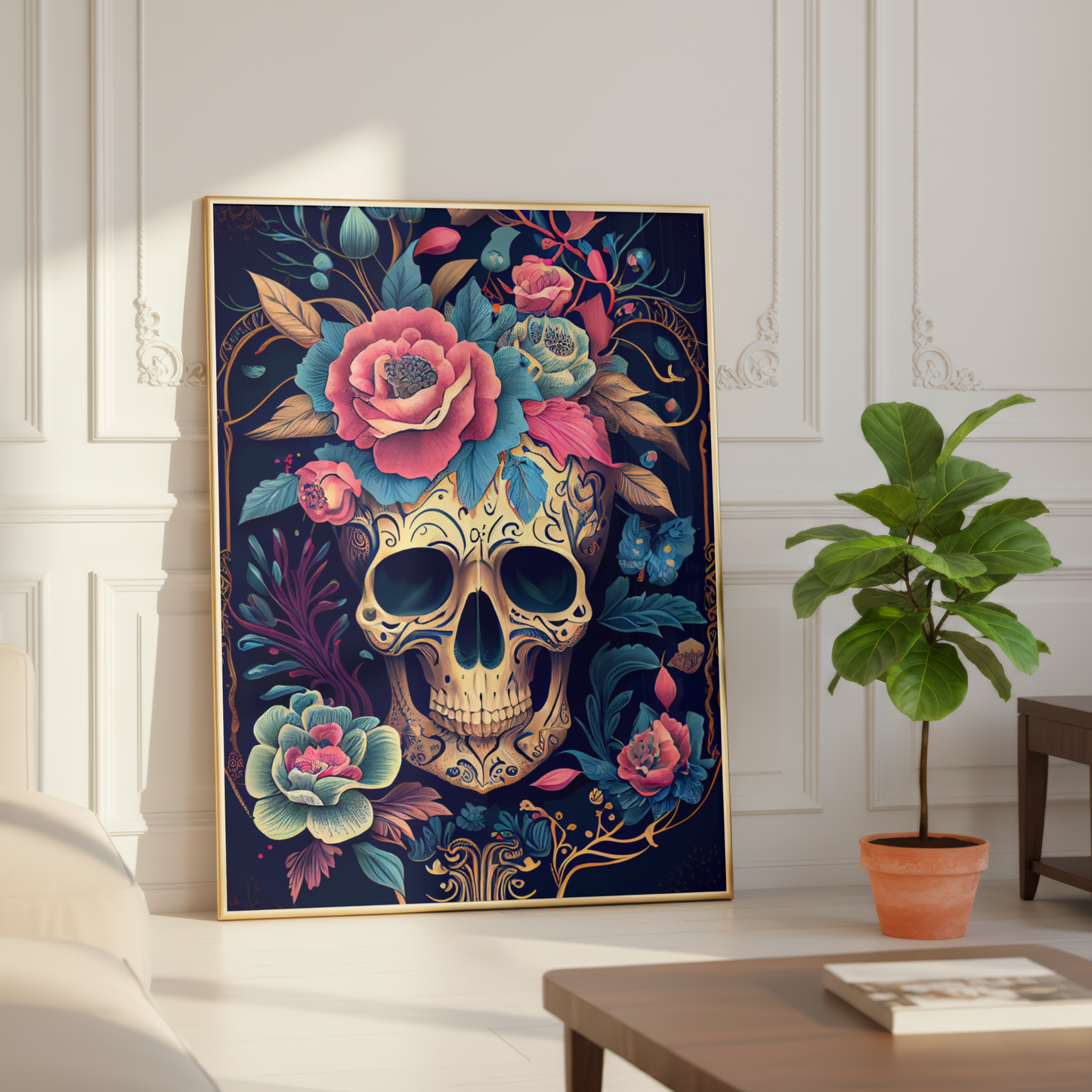gothic floral skull printable