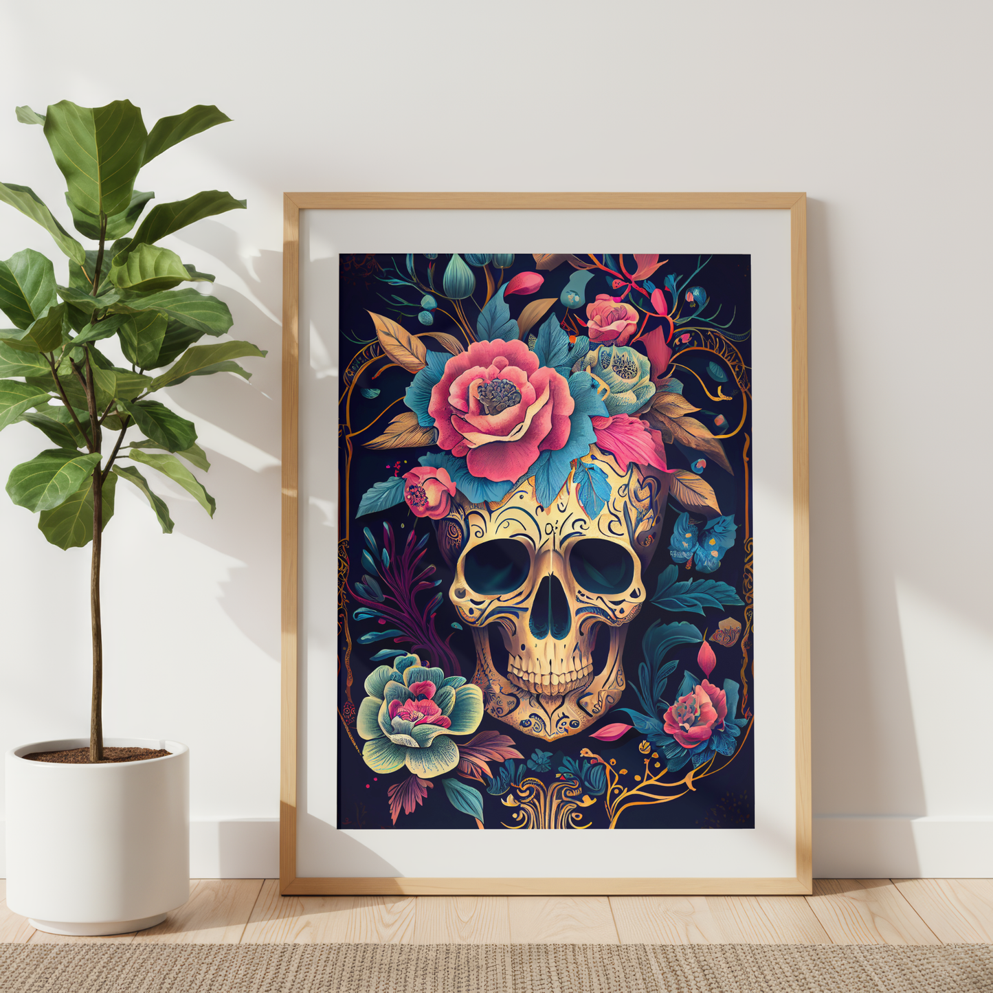 ornate skull illustration floral design