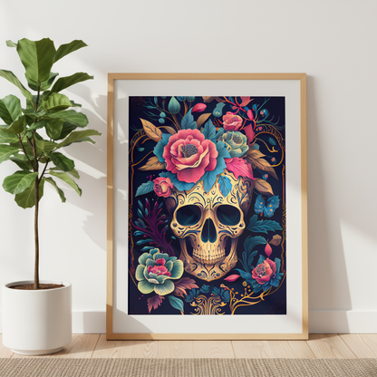 ornate skull illustration floral design