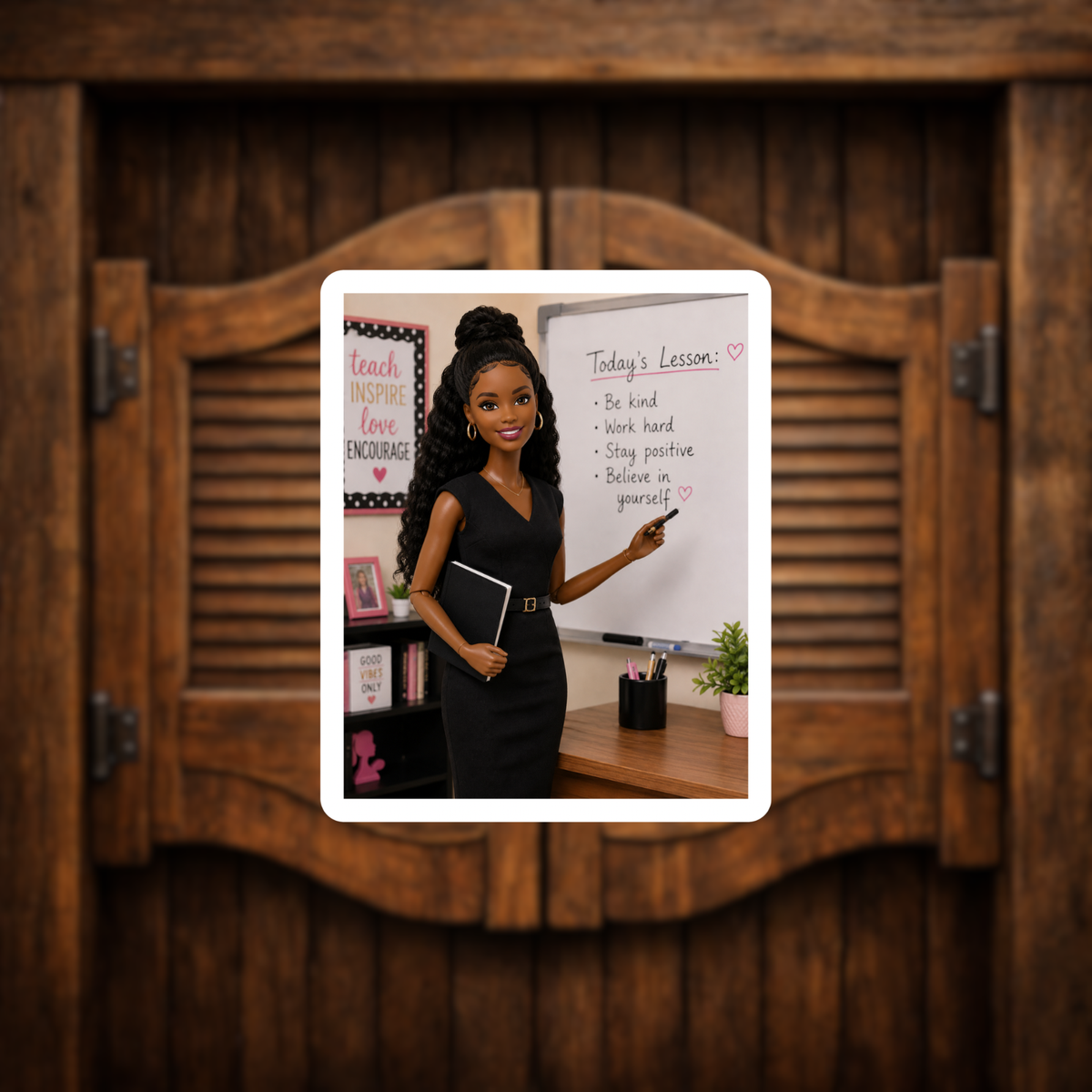 Black teacher doll meme sticker 