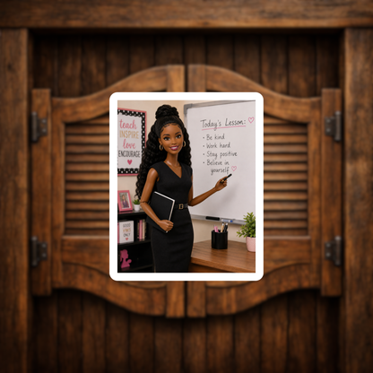 Black teacher doll meme sticker 