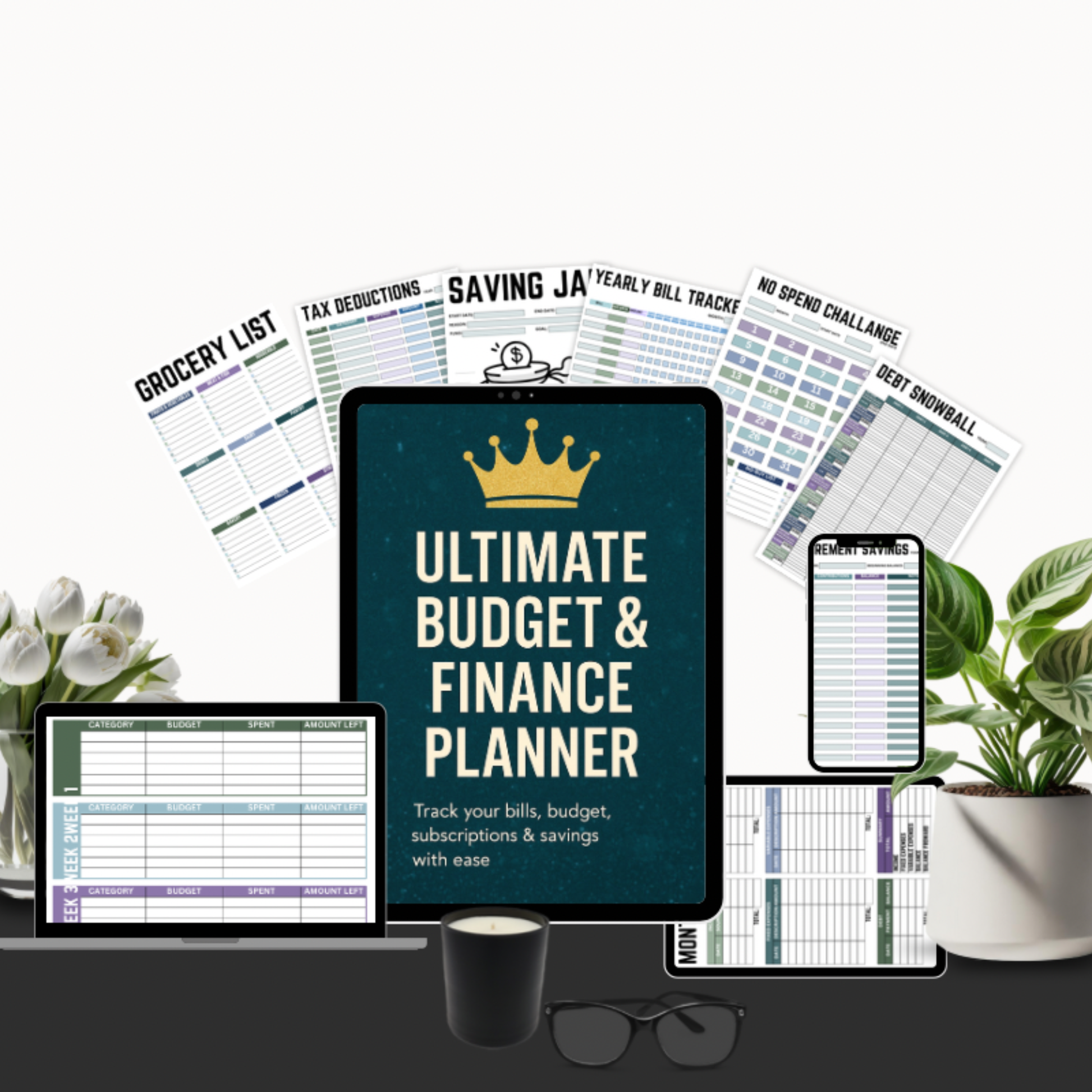 Printable financial organizer for tracking bills, expenses, and income